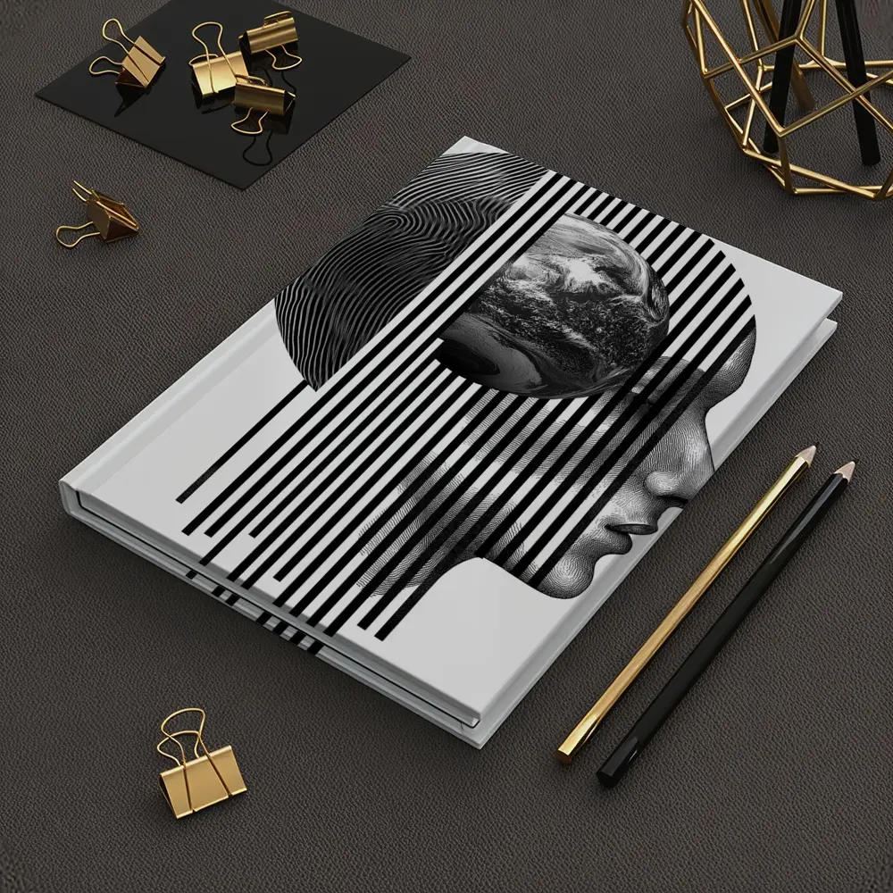 Human Head Earth Globe Black White Art – Notebooks