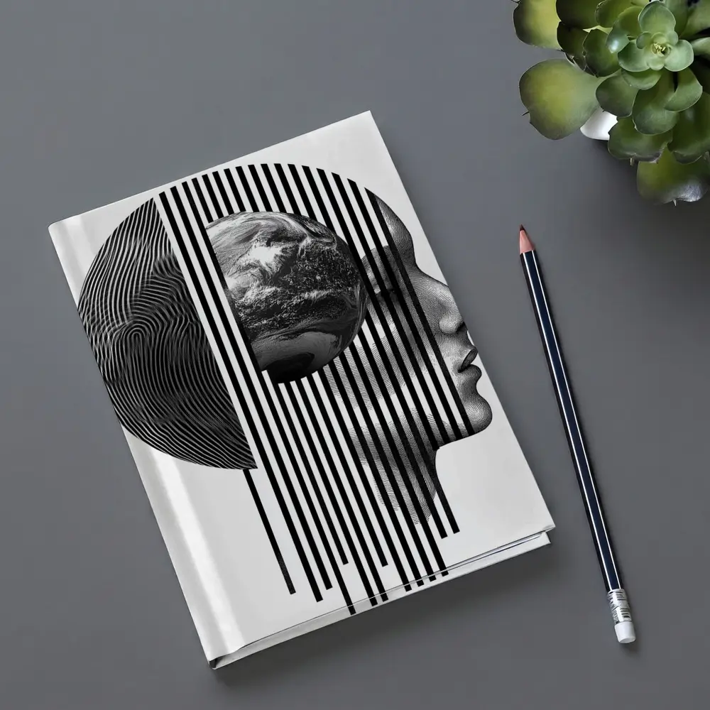 Human Head Earth Globe Black White Art – Notebooks