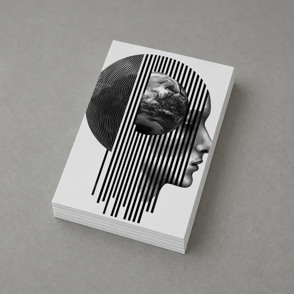 Human Head Earth Globe Black White Art – Postcards