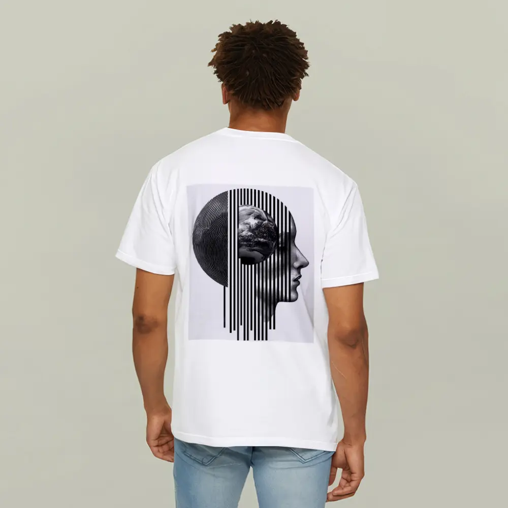 Human Head Earth Globe Black White Art – T-Shirts