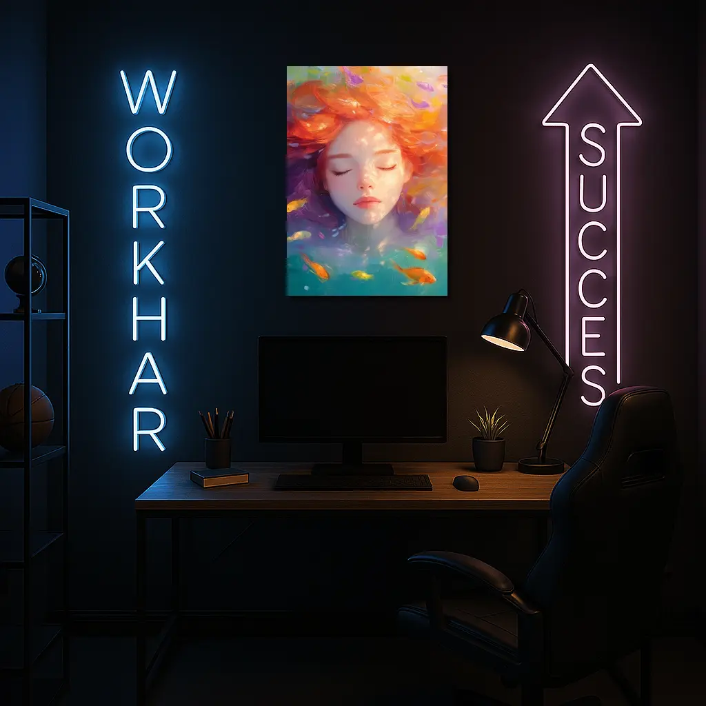 Girl Floating Underwater With Colorful Fish – Wall Art
