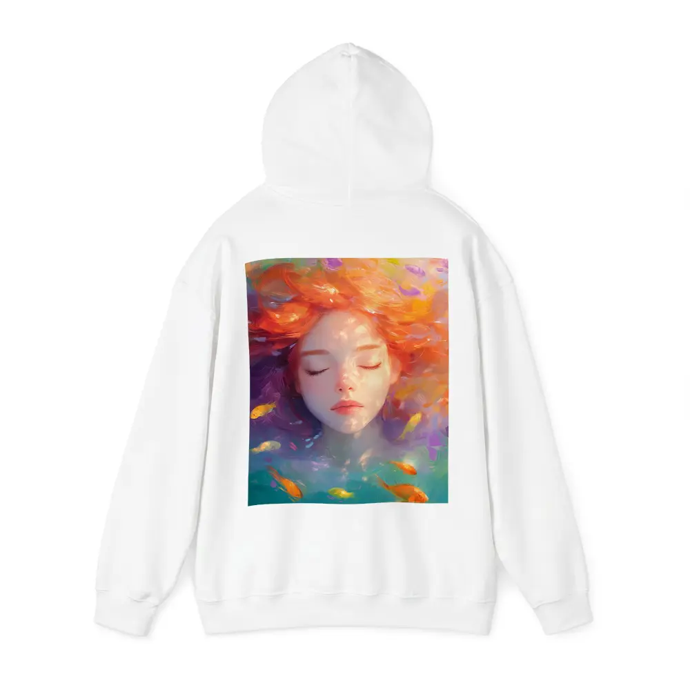Girl Floating Underwater With Colorful Fish – Hoodies
