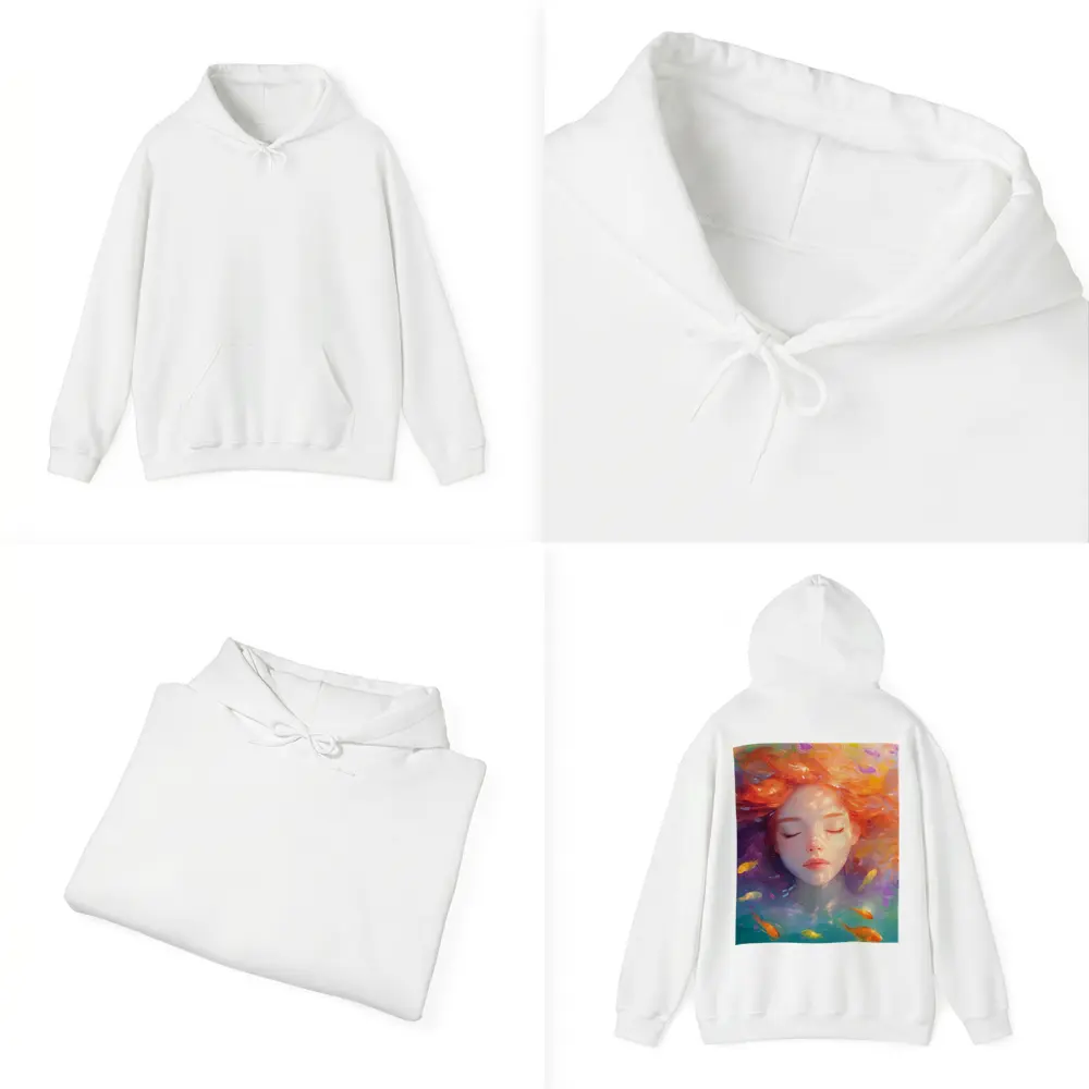 Girl Floating Underwater With Colorful Fish – Hoodies