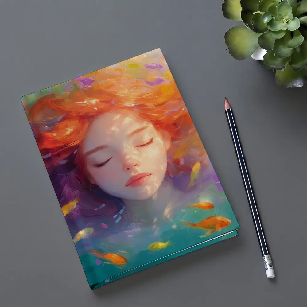 Girl Floating Underwater With Colorful Fish – Notebooks