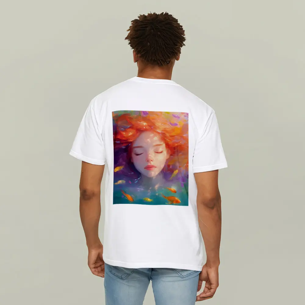 Girl Floating Underwater With Colorful Fish – T-Shirts