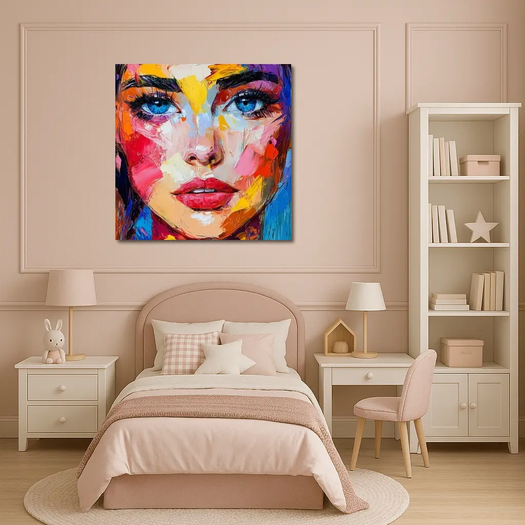 Colorful Abstract Woman Face Oil Painting Art – Wall Art