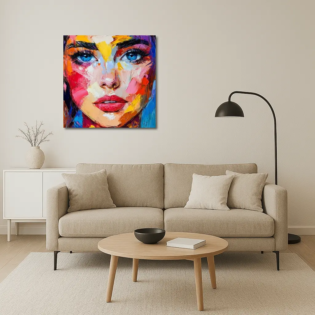 Colorful Abstract Woman Face Oil Painting Art – Wall Art