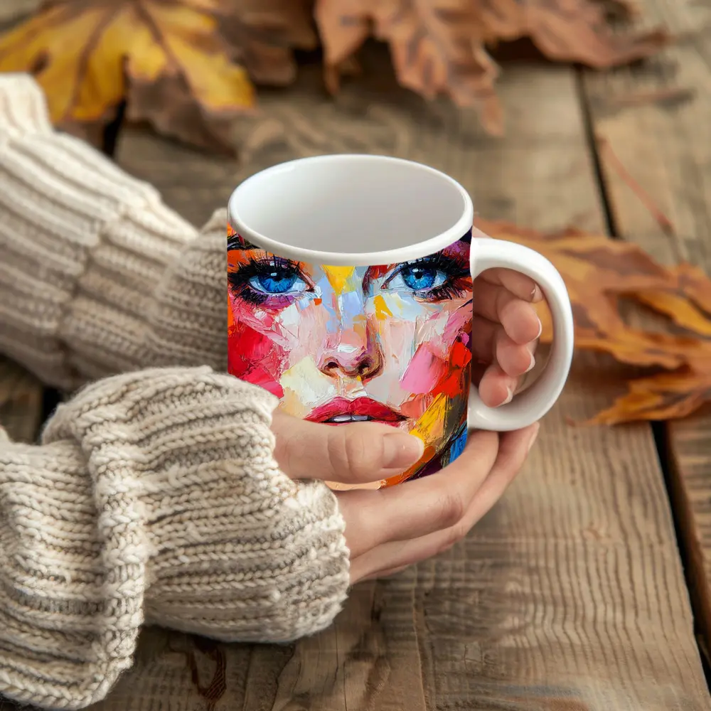 Colorful Abstract Woman Face Oil Painting Art – Mugs