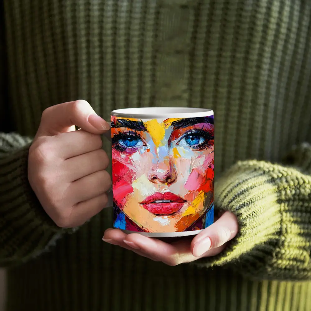 Colorful Abstract Woman Face Oil Painting Art – Mugs