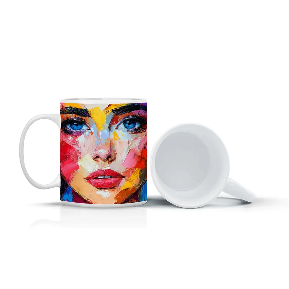 Colorful Abstract Woman Face Oil Painting Art – Mugs