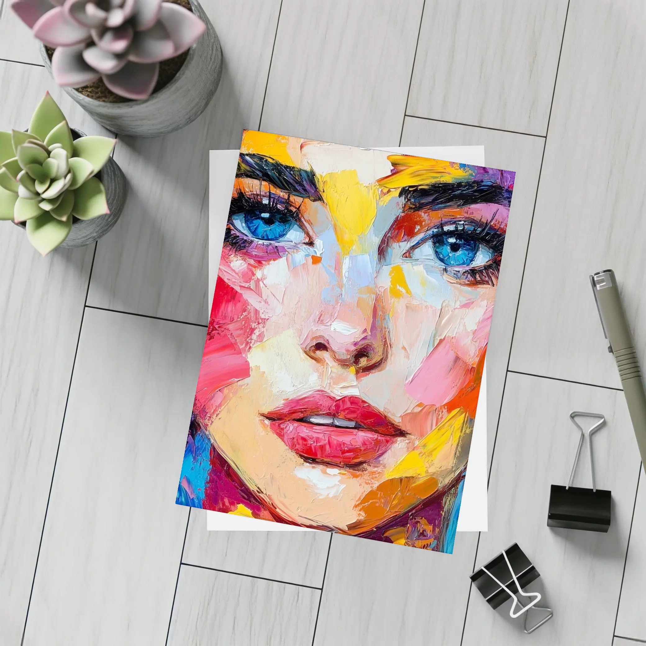 Colorful Abstract Woman Face Oil Painting Art – Postcards