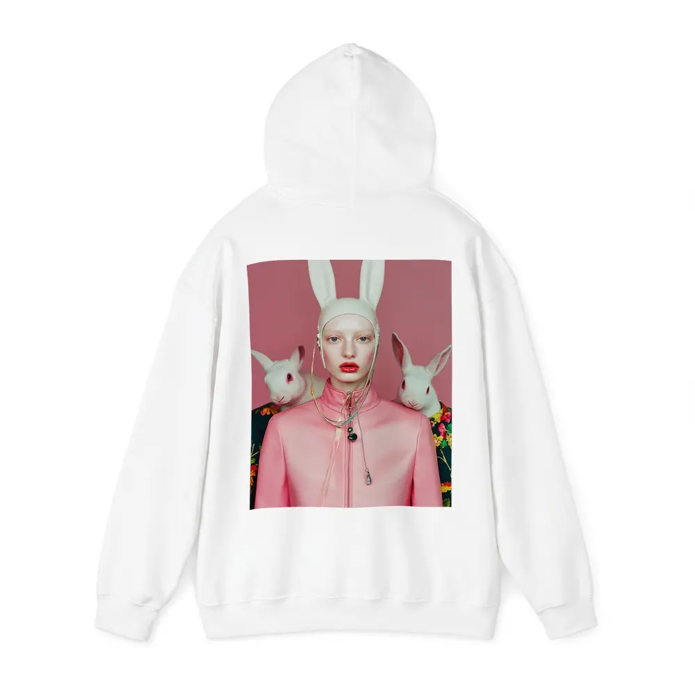 Fashion Woman Rabbit Ears Pink Surreal Portrait – Hoodies