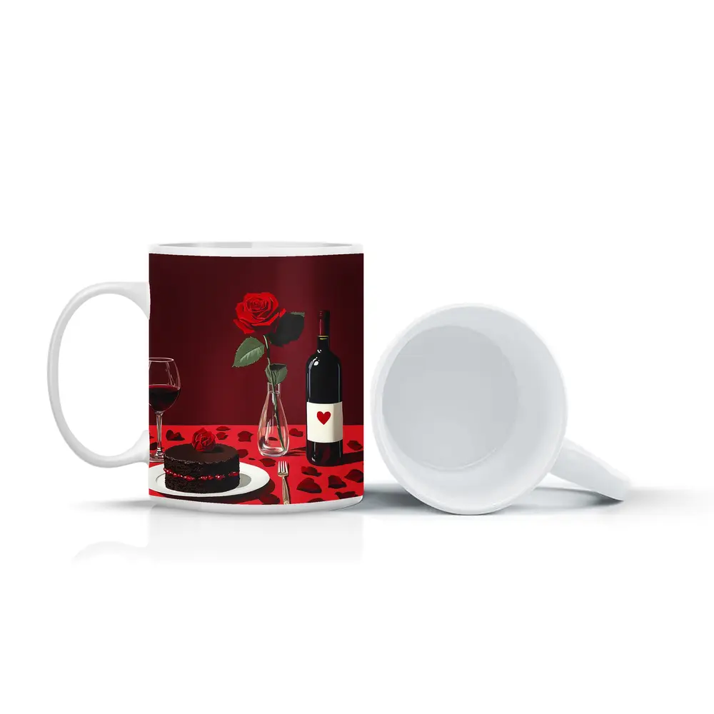 Red Rose Wine Chocolate Cake Romantic Table – Mugs