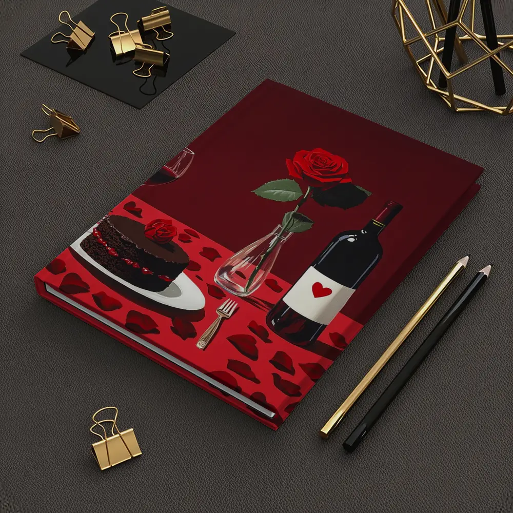 Red Rose Wine Chocolate Cake Romantic Table – Notebooks
