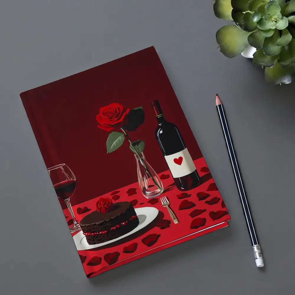 Red Rose Wine Chocolate Cake Romantic Table – Notebooks