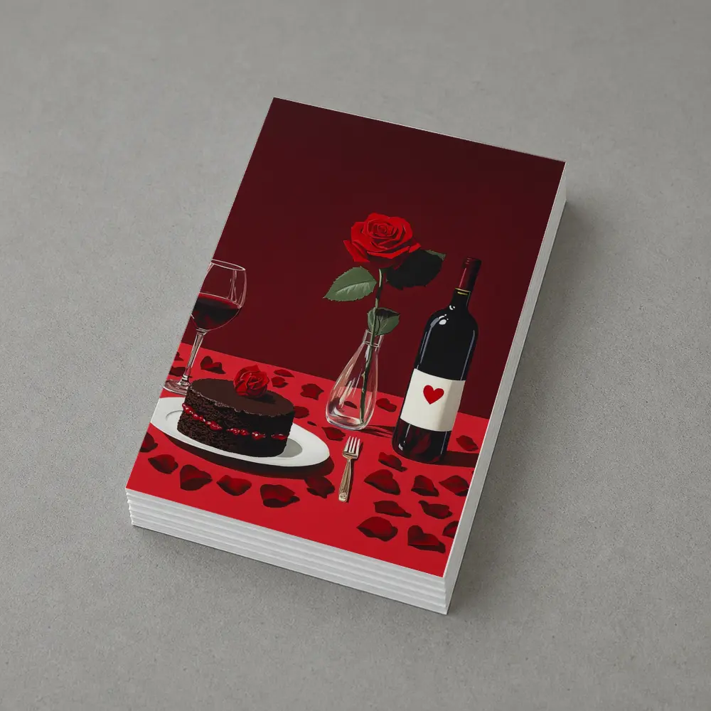 Red Rose Wine Chocolate Cake Romantic Table – Postcards