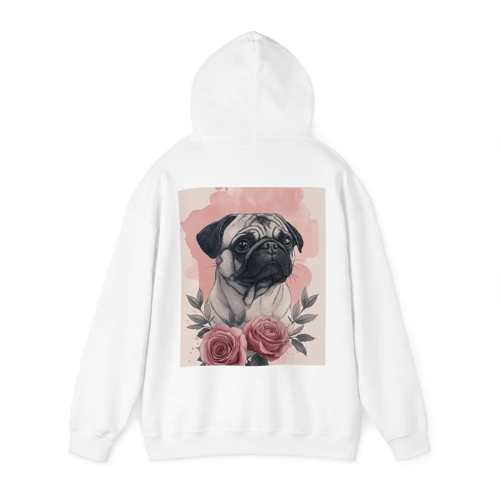 Pug Dog Portrait With Pink Roses – Hoodies