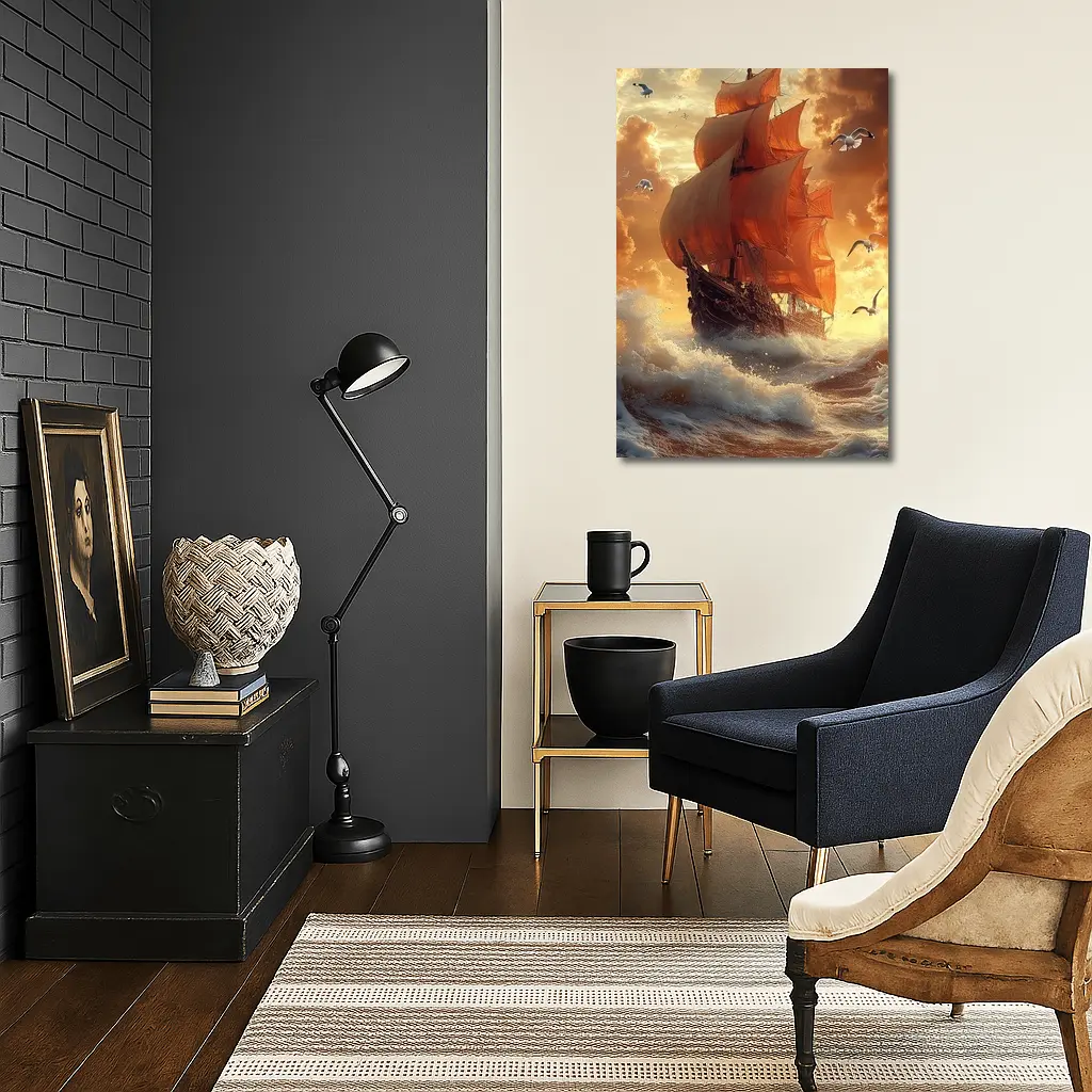 Tall Ship Sailing Stormy Ocean Sunset – Wall Art