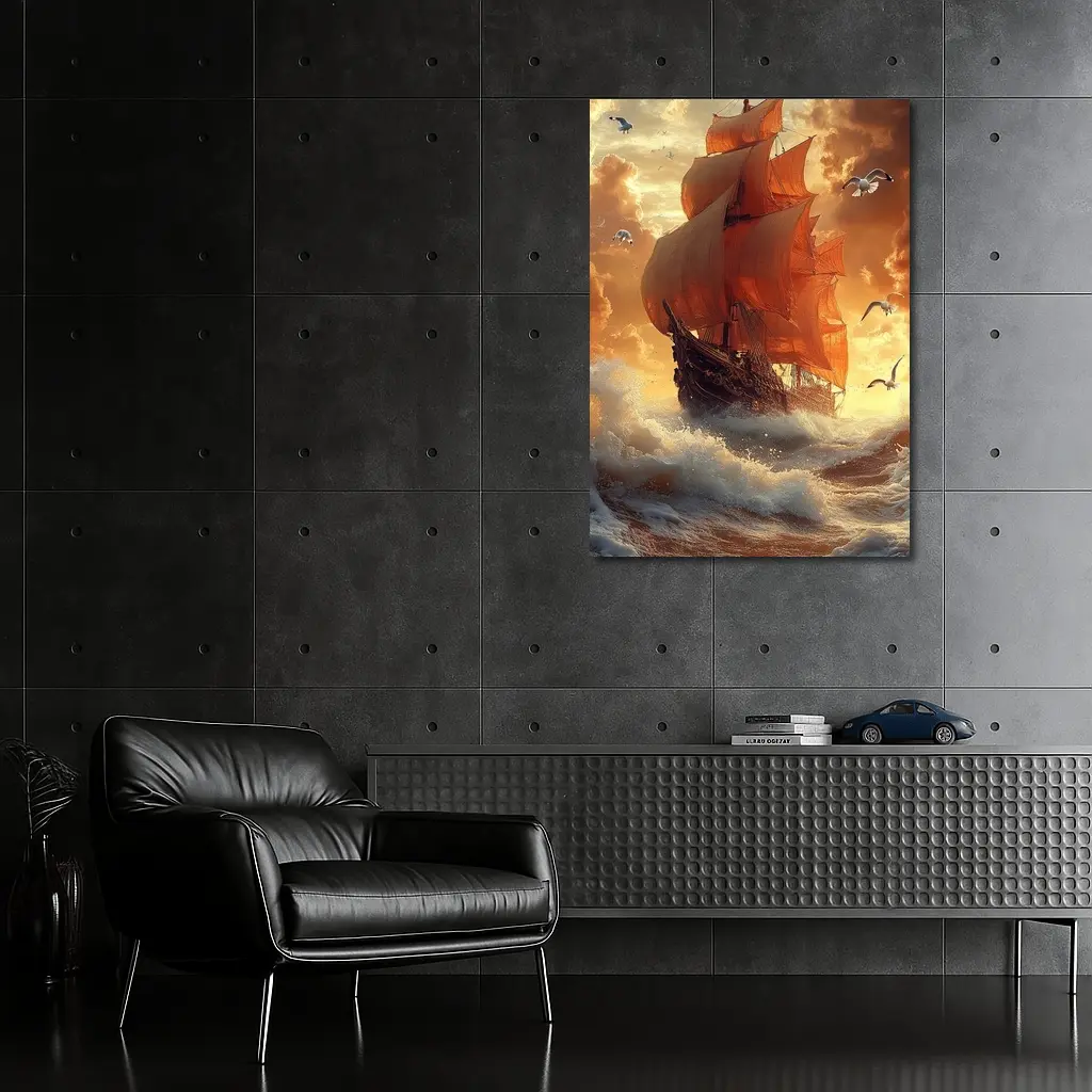 Tall Ship Sailing Stormy Ocean Sunset – Wall Art