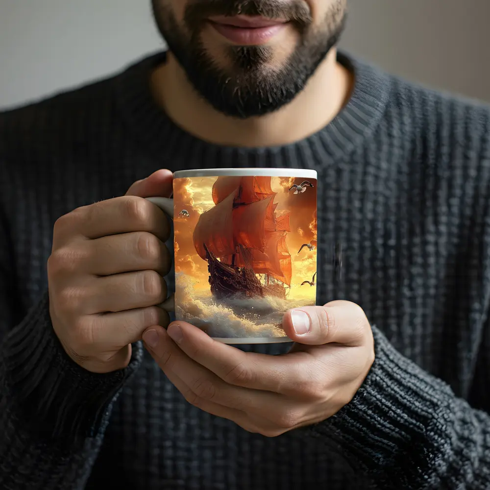 Tall Ship Sailing Stormy Ocean Sunset – Mugs