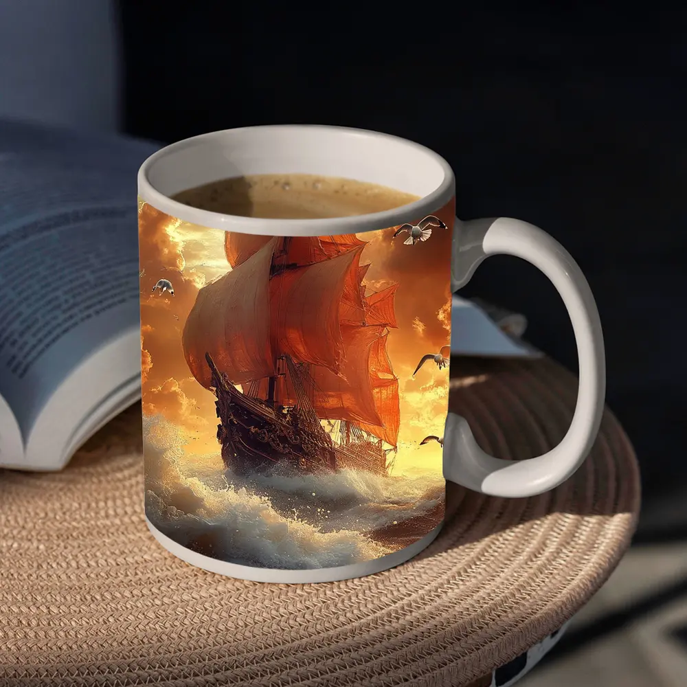 Tall Ship Sailing Stormy Ocean Sunset – Mugs
