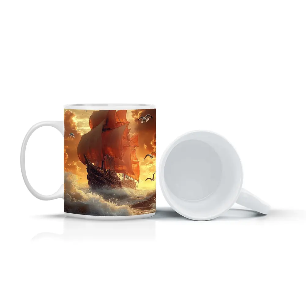 Tall Ship Sailing Stormy Ocean Sunset – Mugs