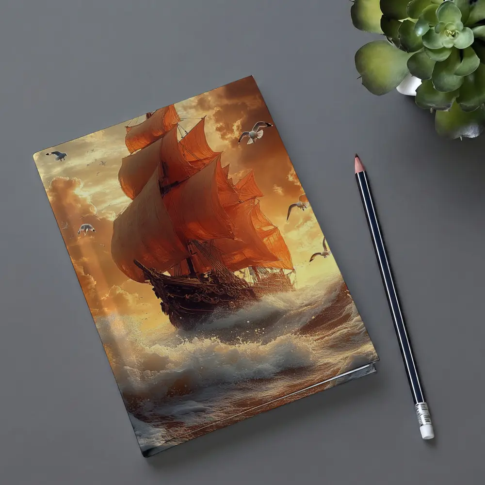Tall Ship Sailing Stormy Ocean Sunset – Notebooks