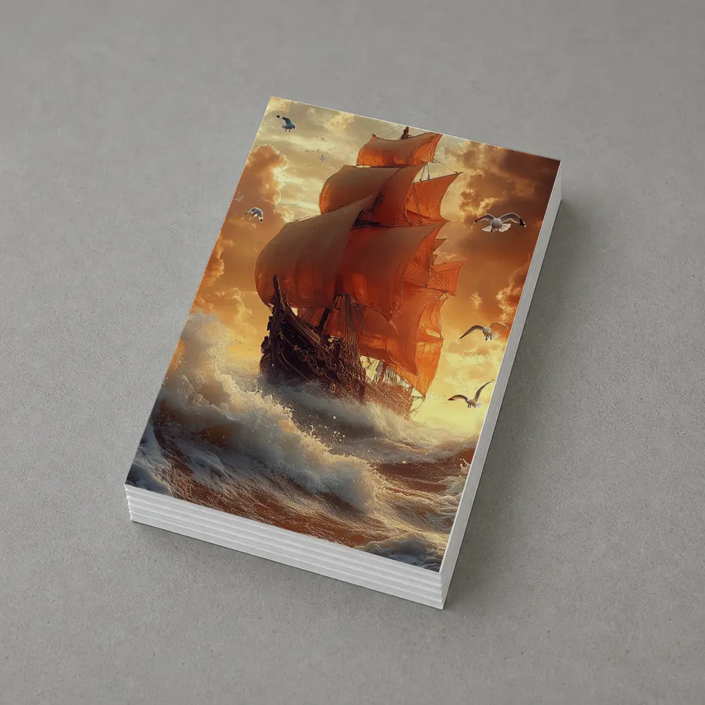 Tall Ship Sailing Stormy Ocean Sunset – Postcards