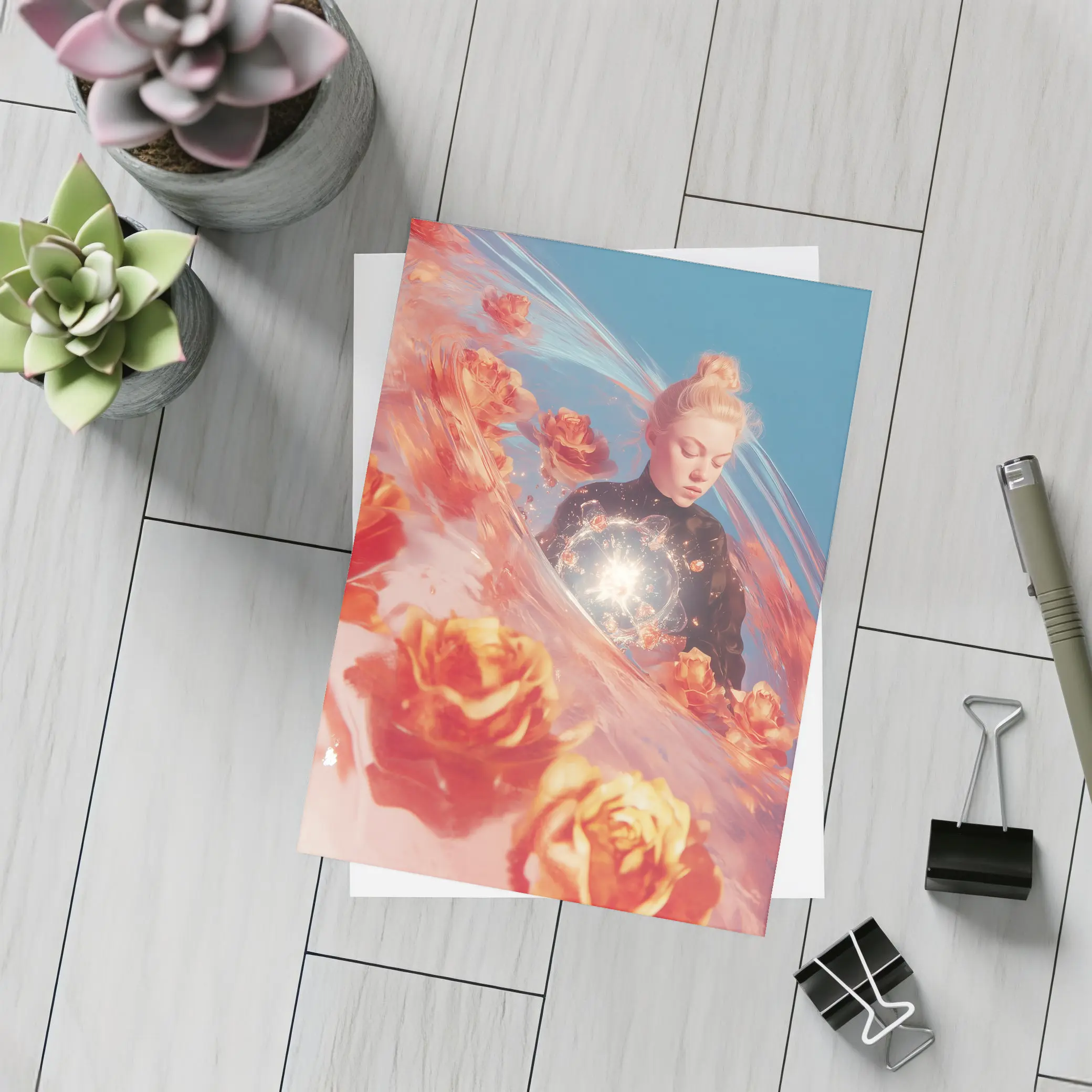 Woman With Roses Surreal Fantasy Art – Postcards