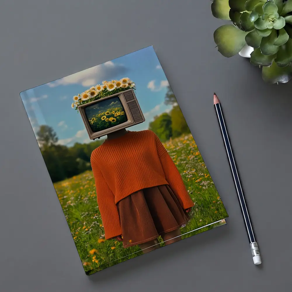 Retro TV Head Girl Wildflower Meadow – Notebooks