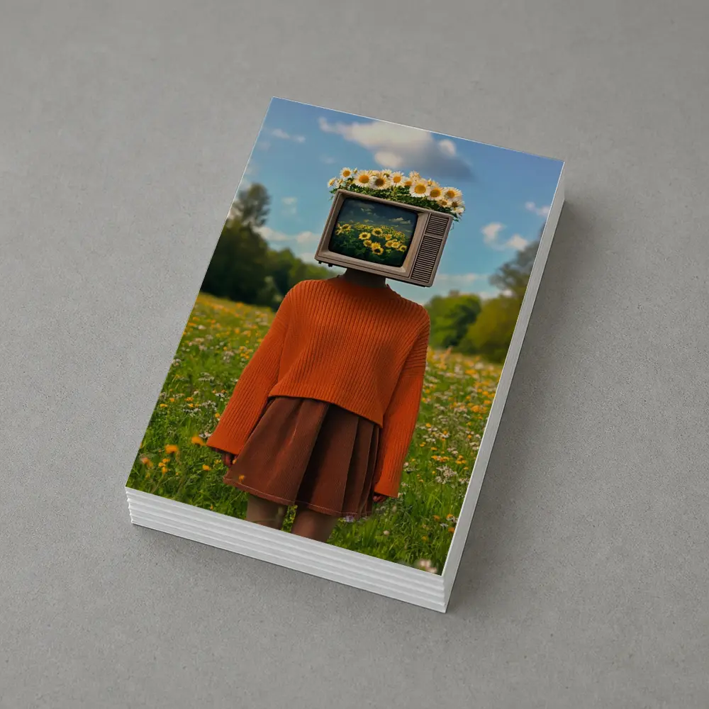 Retro TV Head Girl Wildflower Meadow – Postcards