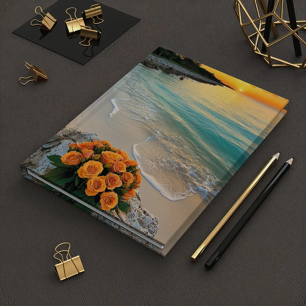 Orange Roses Bouquet Tropical Beach Sunset – Notebooks