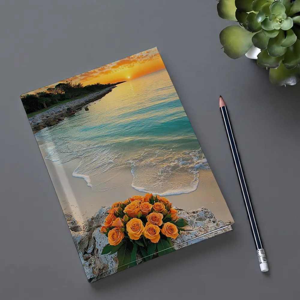 Orange Roses Bouquet Tropical Beach Sunset – Notebooks