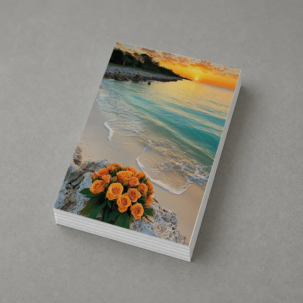 Orange Roses Bouquet Tropical Beach Sunset – Postcards