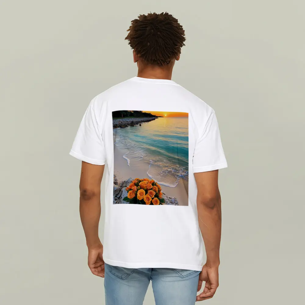 Orange Roses Bouquet Tropical Beach Sunset – T-Shirts