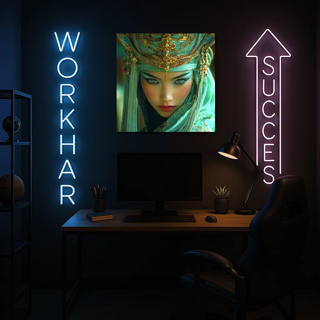Chinese Opera Warrior Woman Teal Gold – Wall Art