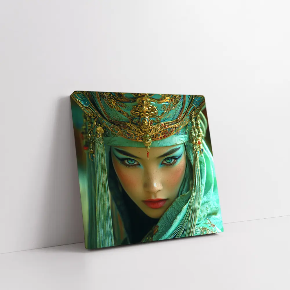 Chinese Opera Warrior Woman Teal Gold – Wall Art