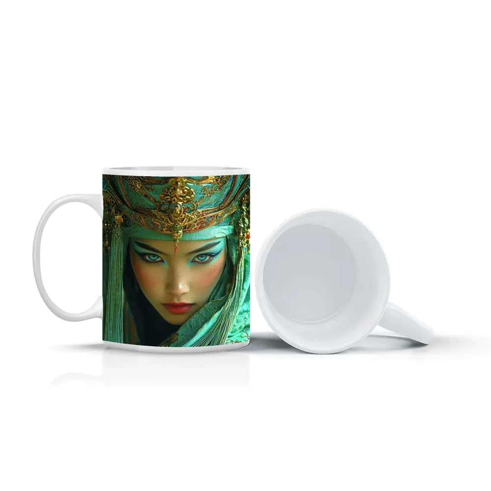 Chinese Opera Warrior Woman Teal Gold – Mugs