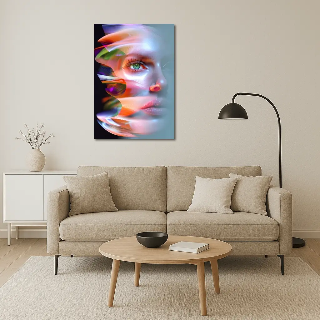 Glitch Art Woman Face Colorful Abstract Portrait – Wall Art