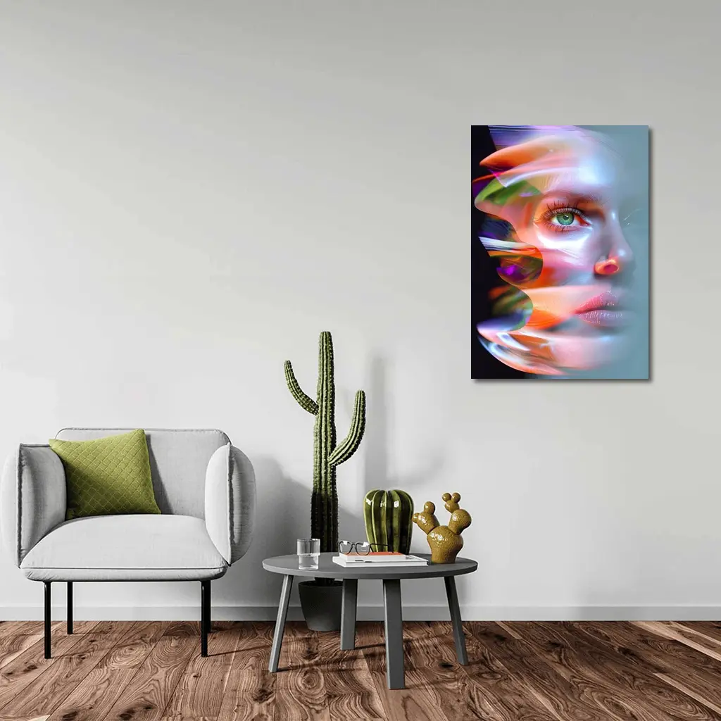 Glitch Art Woman Face Colorful Abstract Portrait – Wall Art