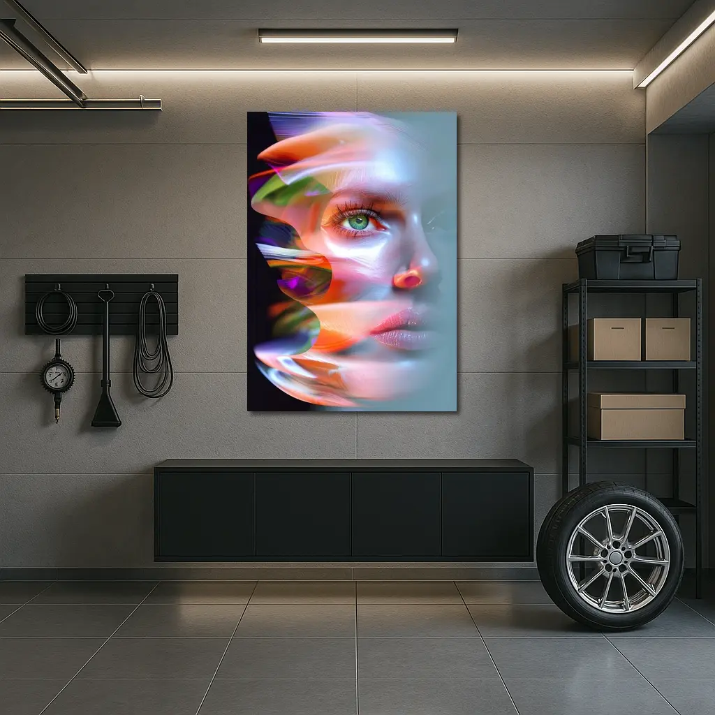 Glitch Art Woman Face Colorful Abstract Portrait – Wall Art