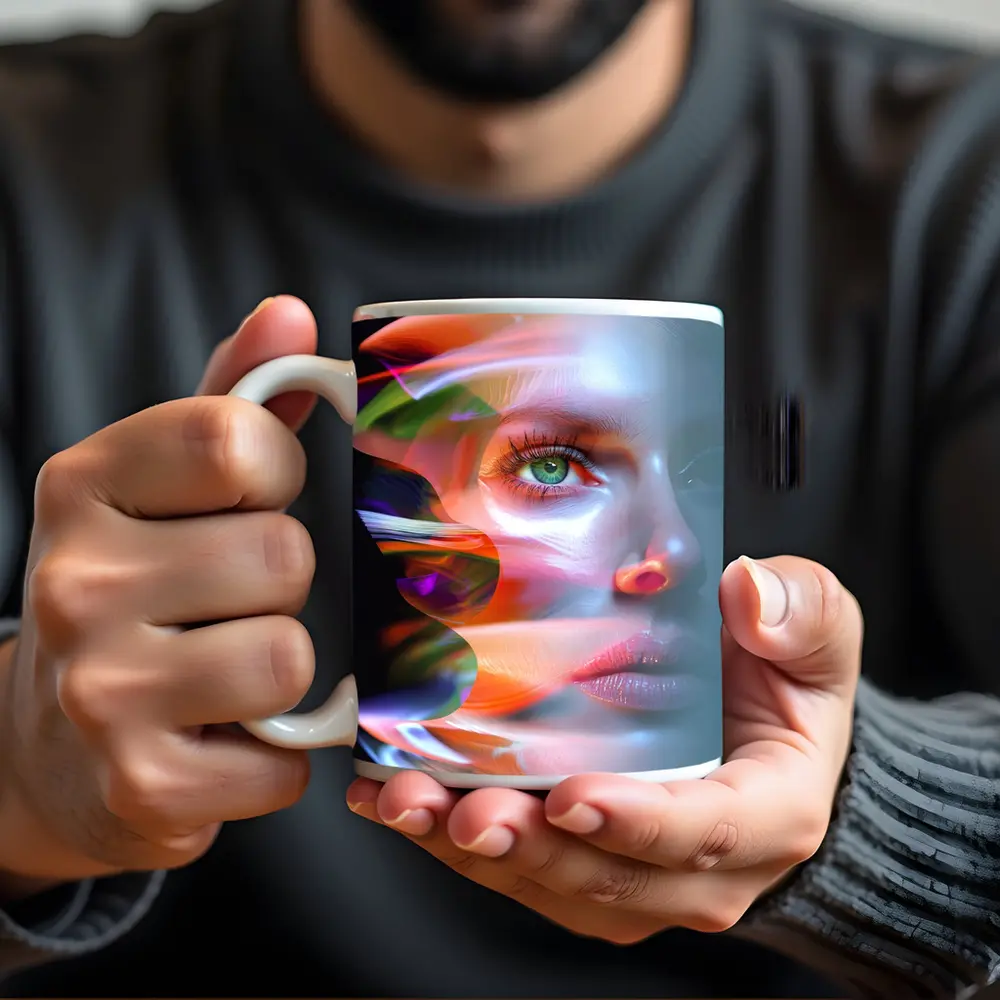 Glitch Art Woman Face Colorful Abstract Portrait – Mugs