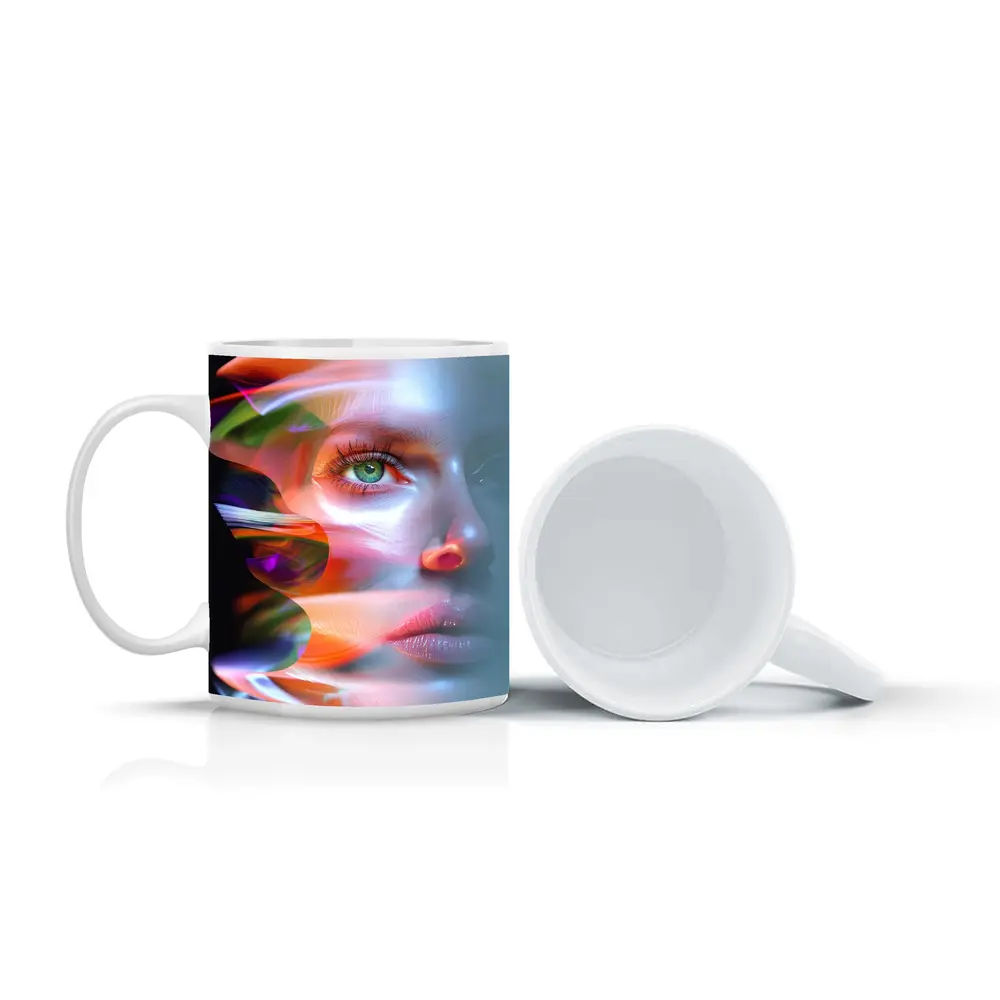 Glitch Art Woman Face Colorful Abstract Portrait – Mugs