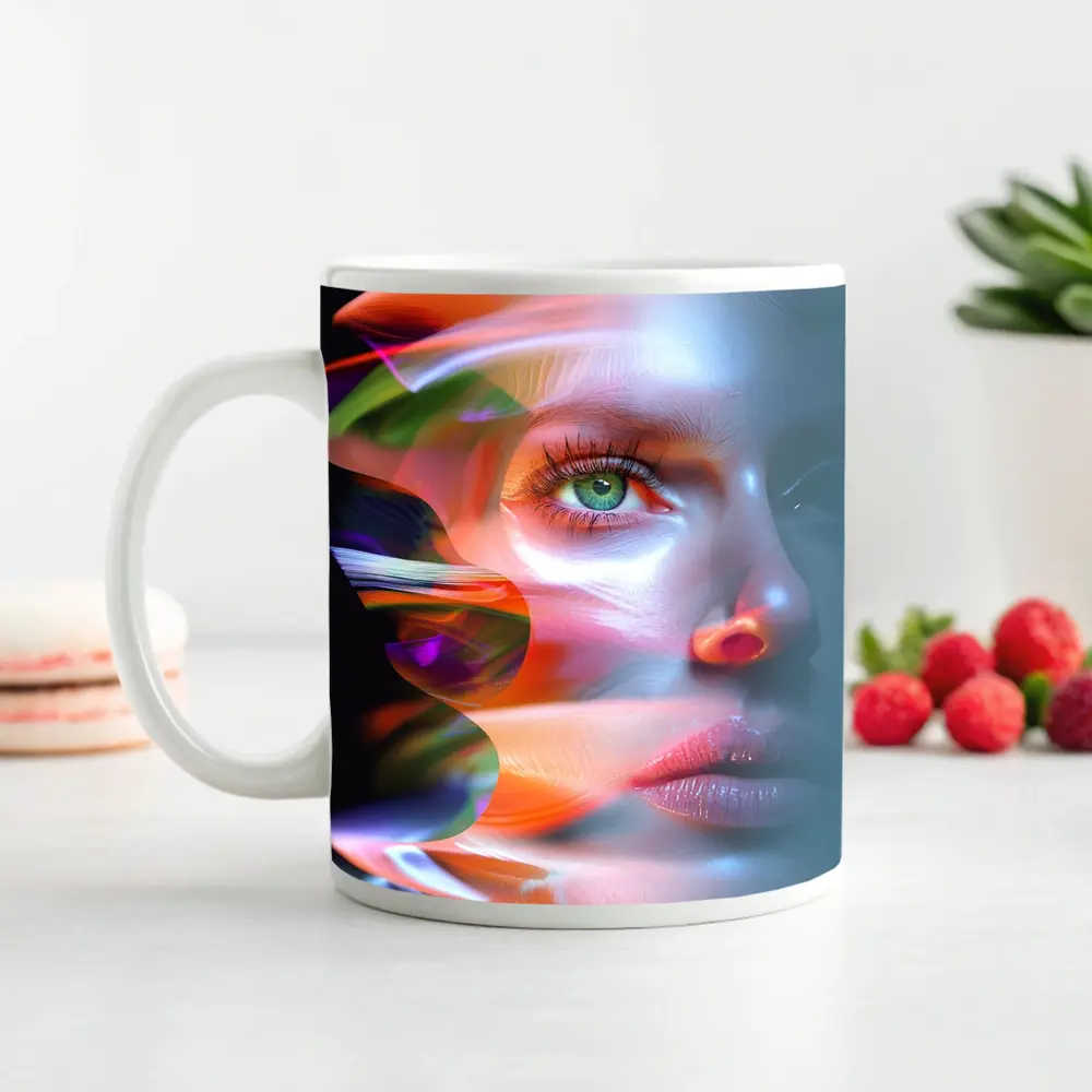 Glitch Art Woman Face Colorful Abstract Portrait – Mugs
