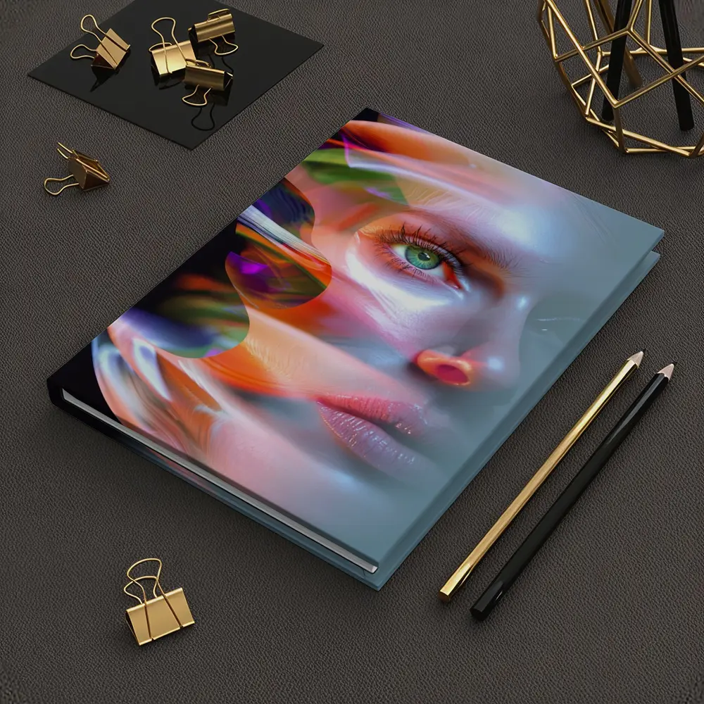 Glitch Art Woman Face Colorful Abstract Portrait – Notebooks