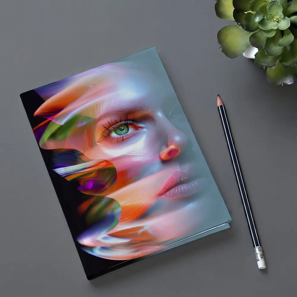 Glitch Art Woman Face Colorful Abstract Portrait – Notebooks