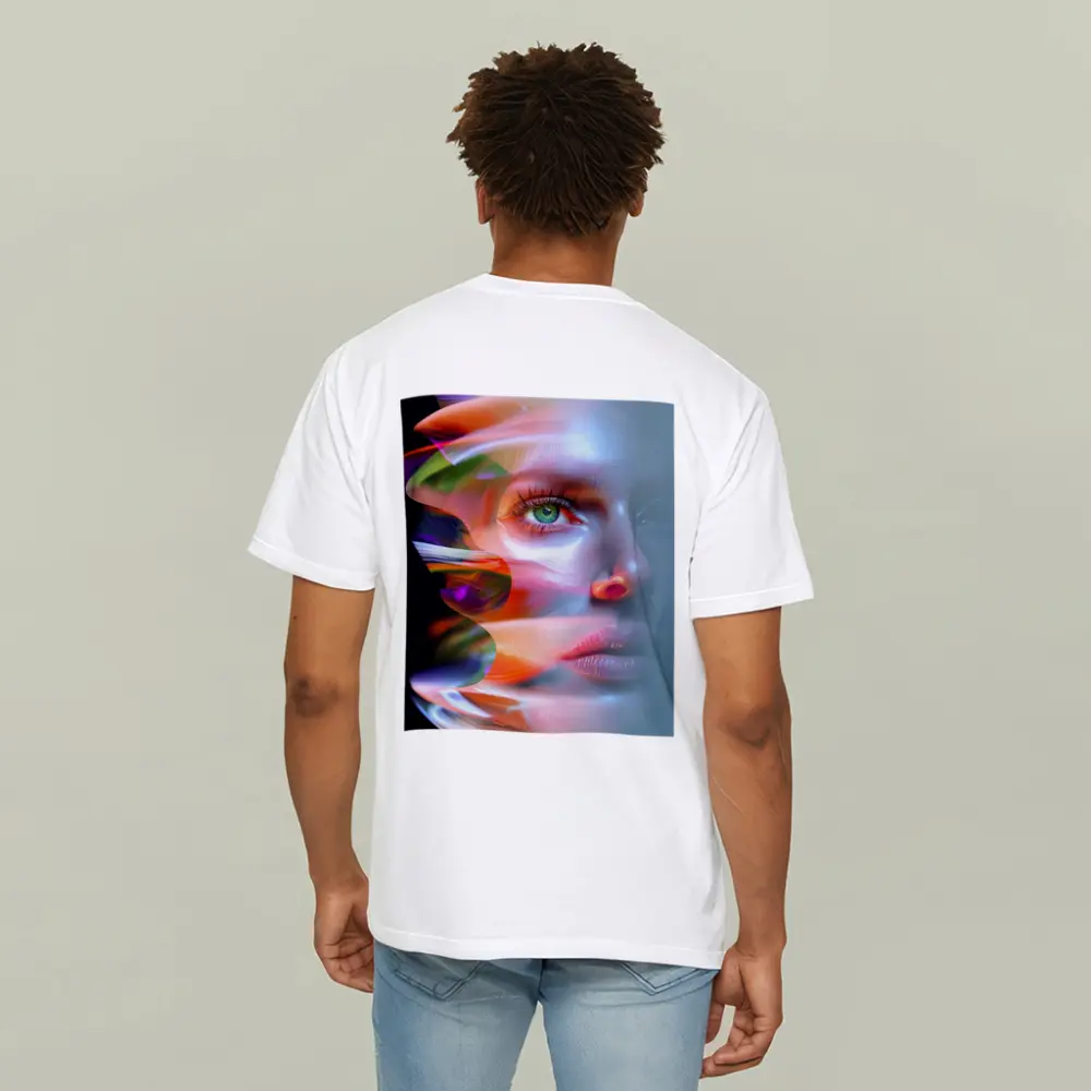 Glitch Art Woman Face Colorful Abstract Portrait – T-Shirts