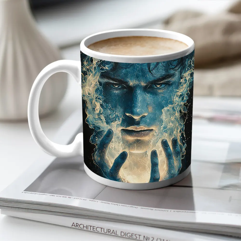 Dark Blue Mystic Man With Glowing Hands – Mugs