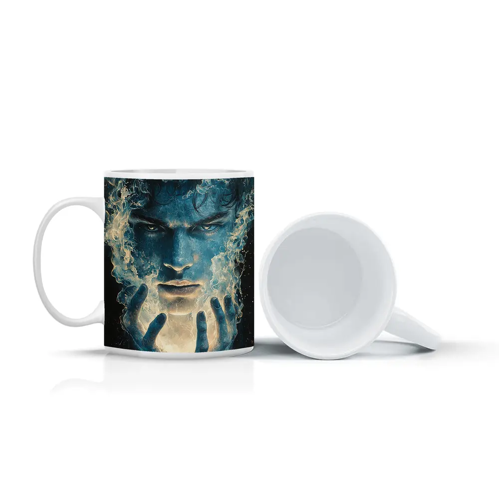 Dark Blue Mystic Man With Glowing Hands – Mugs