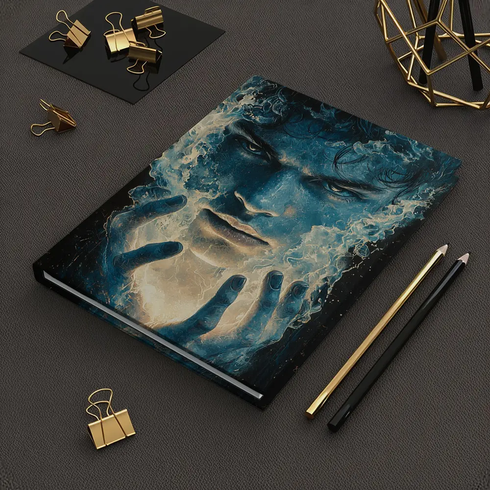 Dark Blue Mystic Man With Glowing Hands – Notebooks